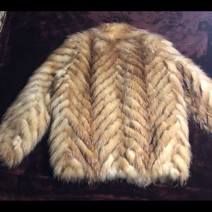Fox Fur And leather jacket in chevron pattern